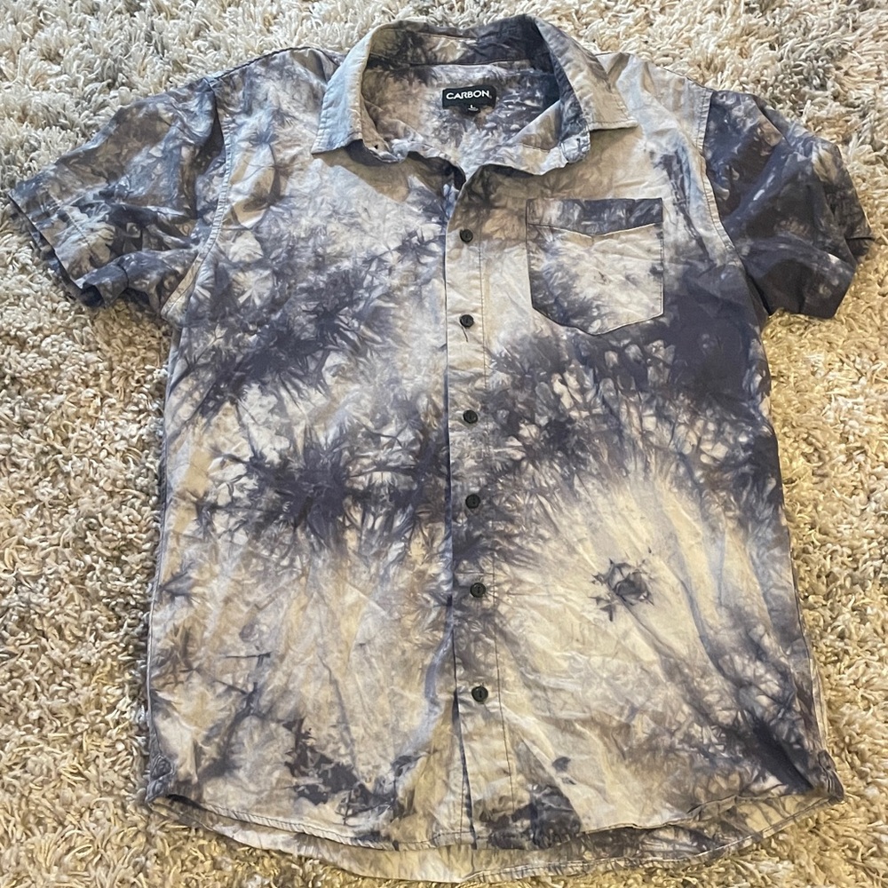 Carbon Men's Casual Blue and‎ White Tie-Dye Shirt